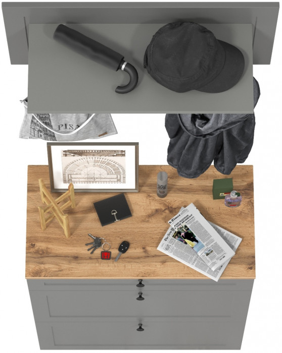 Остин 16.121 Тумба для обуви + 15.12 Вешалка, серый графит/дуб крафт золотой