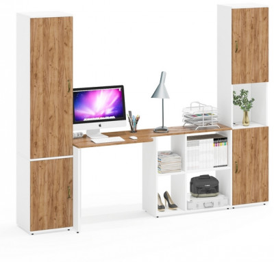 Лидер-8 Пенал МД 22Б + Стол + Пенал, белый шагрень/крафт золото