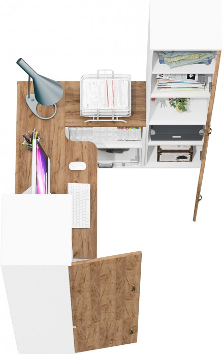 Лидер-8 Пенал МД 22Б + Стол + Пенал, белый шагрень/крафт золото