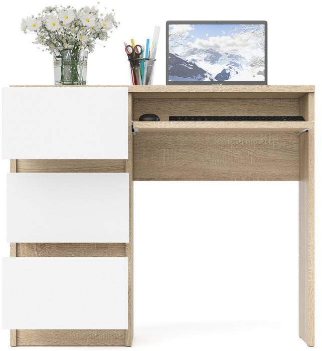 Мори компьютерный стол МС-6 левый, дуб сонома/белый