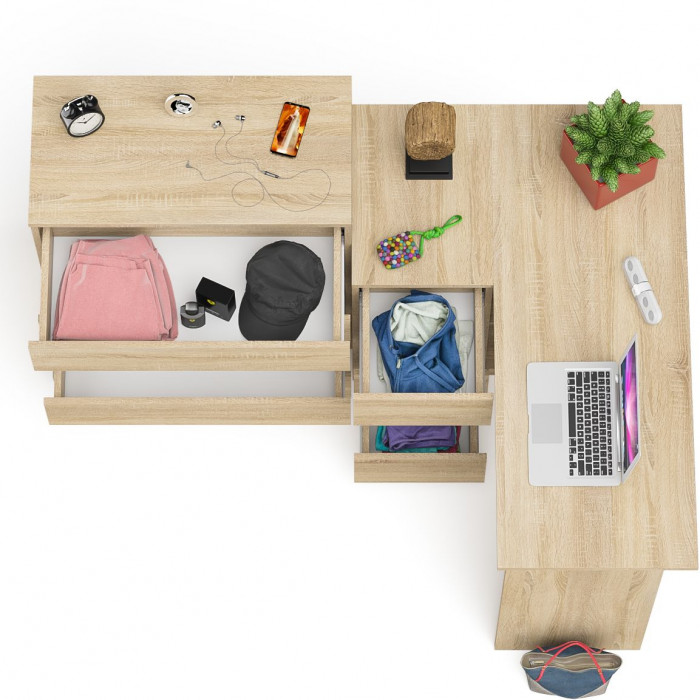 Мори Стол компьютерный МС-16 левый + Комод МК800.4, цвет дуб сонома, ШхГхВ 204,8х84,9х94 см., выдвижные ящики слева, НЕ универсальная сборка