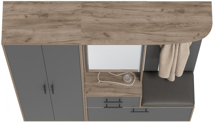 Прихожая 2-3430+2-3431дкт/граф Домино - Комплект для прихожей, цвет дуб крафт табачный/графит, ШхГхВ 160х36х202 см., универсальная сборка