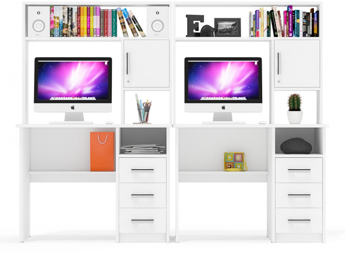 Стол компьютерный С-МД-СК9+Стол компьютерный С-МД-СК9, цвет белый шагрень, ШхГхВ 204х70х160 см., НЕ универсальная сборка