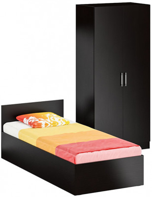 Кровать 0900 + Шкаф 2-х створчатый Стандарт, цвет венге, ШхГхВ 93,5х203,5х70 + 90х52х200 см., сп.м. 900х2000 мм., без матраса, основание есть