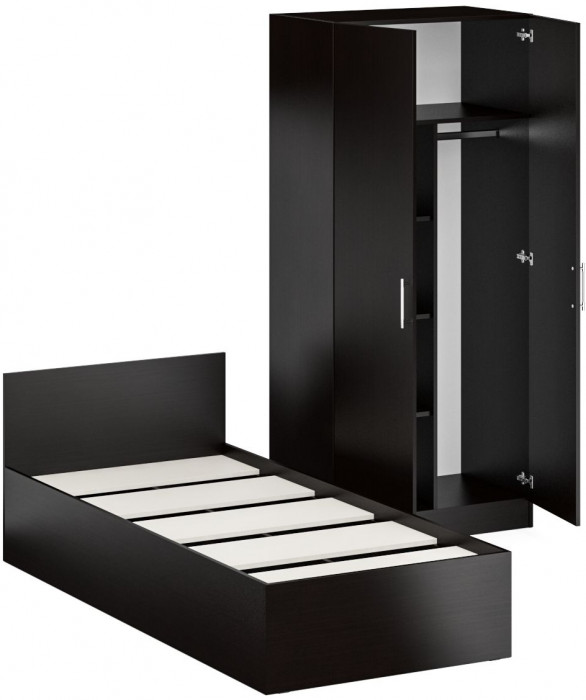 Кровать 0900 + Шкаф 2-х створчатый Стандарт, цвет венге, ШхГхВ 93,5х203,5х70 + 90х52х200 см., сп.м. 900х2000 мм., без матраса, основание есть