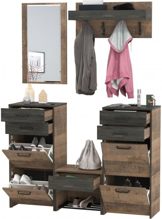 Трувор Прихожая 218, цвет дуб гранж песочный/интра, ШхГхВ 189х36,9х194,2 см., универсальная сборка