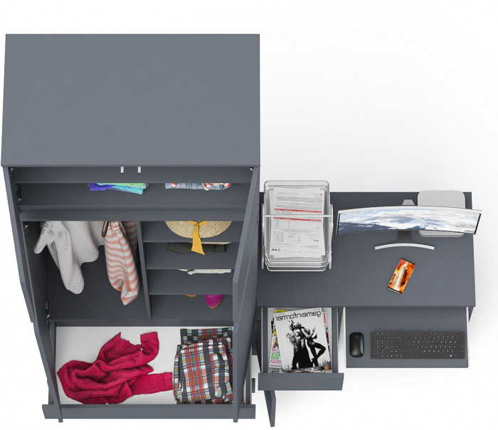 Мори Стол компьютерный МС-1 левый + Шкаф МШ900.1 + Антресоль МА900.1, цвет графит, ШхГхВ 180,4х50,4х234,2 см., выдвижной ящик слева, НЕ универс. сб.