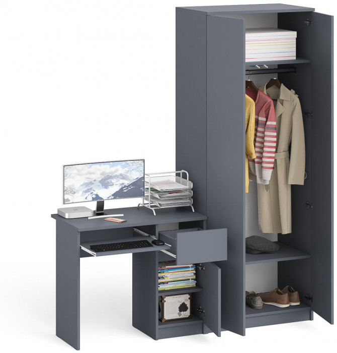 Мори Стол компьютерный МС-1 правый + Шкаф МШ800.1, цвет графит, ШхГхВ 170,4х50,4х209,6 см., выдвижной ящик справа, НЕ универсальная сборка