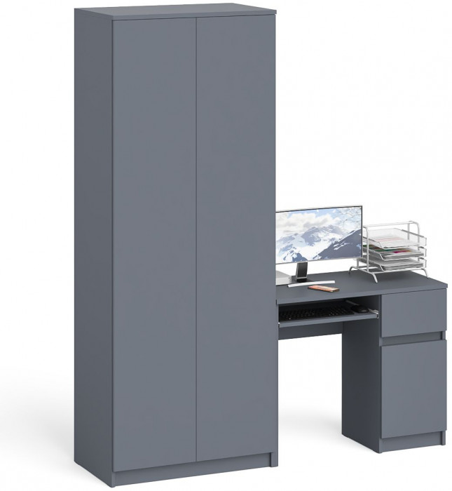 Мори Стол компьютерный МС-1 правый + Шкаф МШ800.1, цвет графит, ШхГхВ 170,4х50,4х209,6 см., выдвижной ящик справа, НЕ универсальная сборка