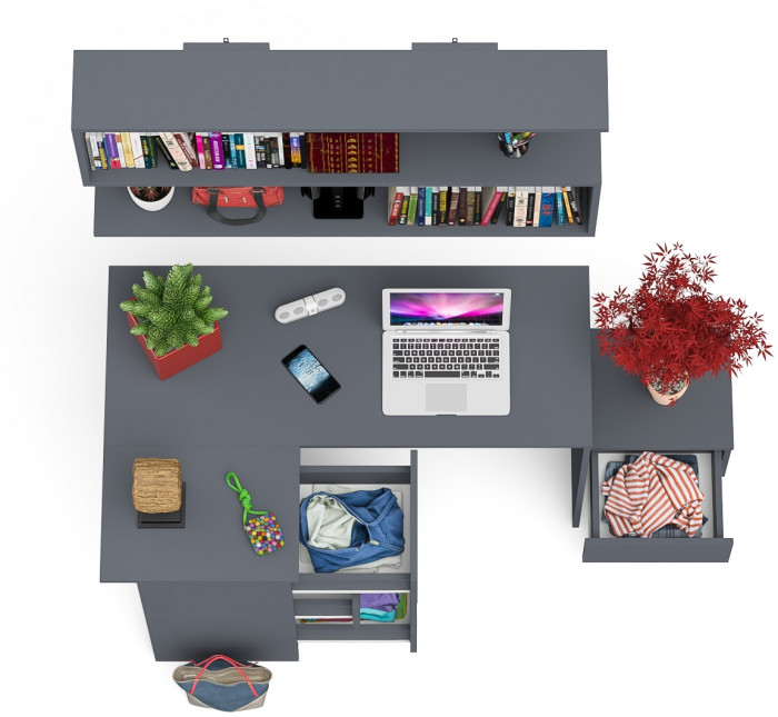 Мори Стол компьютерный МС-16 левый + Тумба ТМП400.1 + Полка 1200, цвет графит, ШхГхВ 164,8х84,9х209,6 см., НЕ универсальная сборка