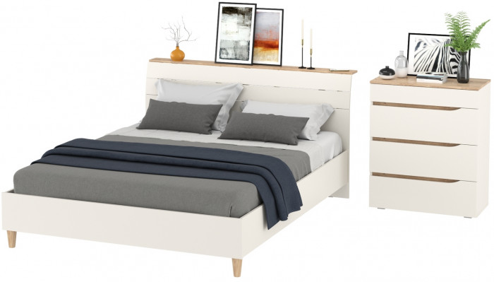 Муссон Кровать 11.41 + ортопед + Комод 13.97, цвет белый/дуб эндгрейн элегантный, сп. м. 1600х2000 мм., б/м