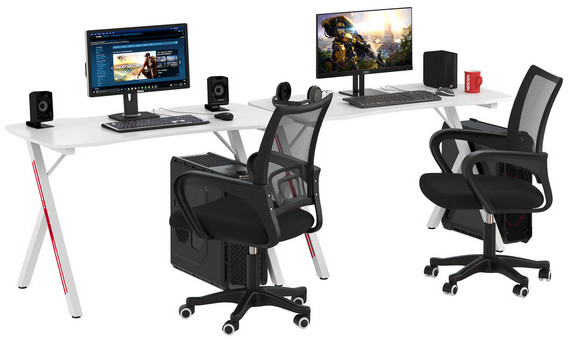 Два игровых стола Мебель--24 GT-2310 + два кресла компьютерных 103 чёрных, белый