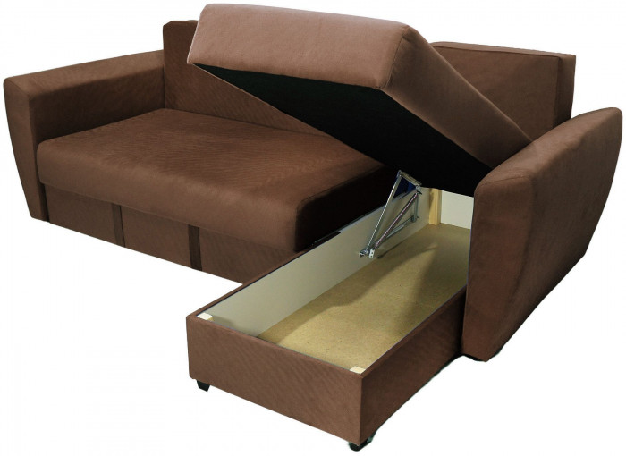 Диван-кровать угловой Амстердам Люкс, 150х200, еврокнижка, независимый пружинный блок, велюр, коричневый