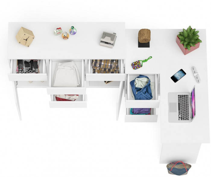 Мори компьютерный стол МС-16 левый + Комод МК1200.4, белый