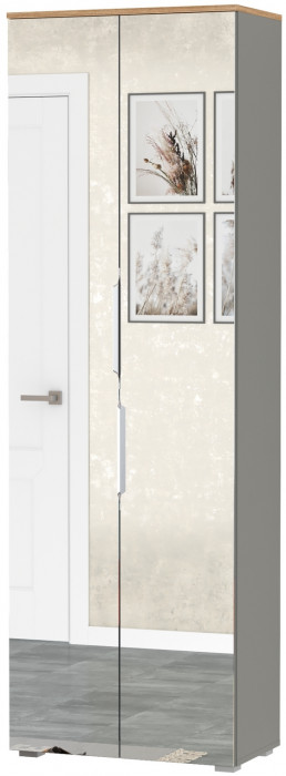 Октава 13.338 Шкаф для одежды, серый графит/дуб крафт золотой/фасады МДФ серый графит и зеркало