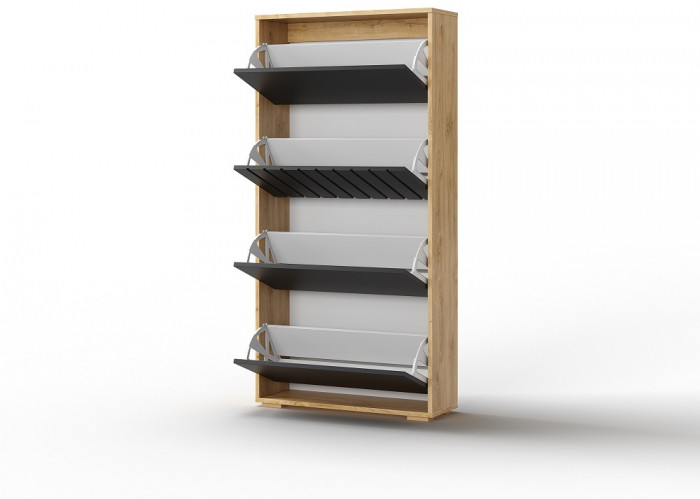 Тумба для обуви "Элана" - Дуб наварра/Черный шагрень