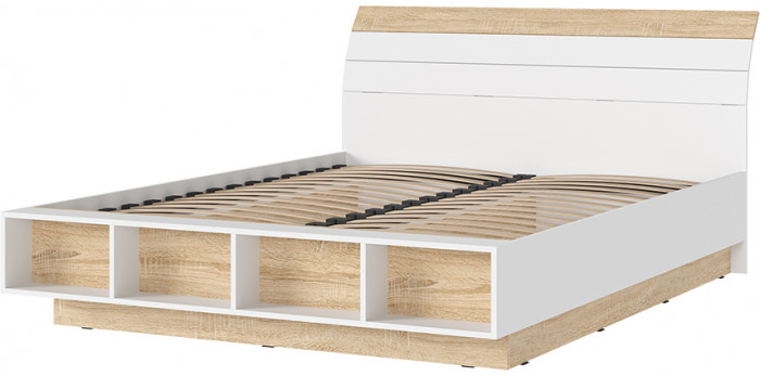 САНСА КР-02 Кровать 1.6х2.0 Фасад ДУБ СОНОМА/Корпус БЕЛЫЙ,ДУБ СОНОМА