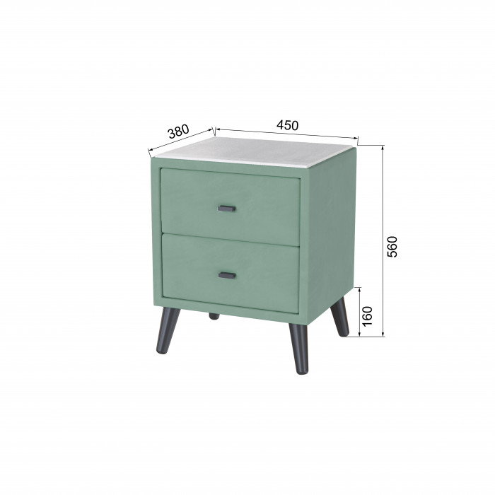 Тумба прикроватная интерьерная Пай мятный/мдф холст белый