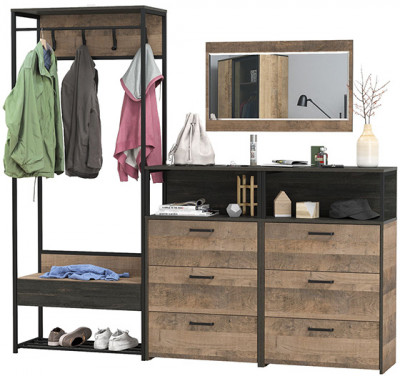 Трувор Прихожая 219, цвет дуб гранж песочный/интра, ШхГхВ 212х37х194,2 см., универсальная сборка