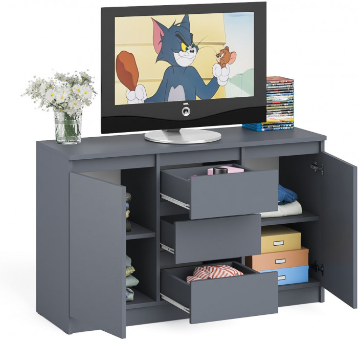 Мори Комод МК1200.3, цвет графит, ШхГхВ 120,4х41х73 см.