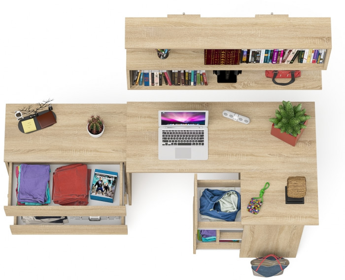 Мори компьютерный стол МС-16 правый + Комод МК800.1 + Полка 1200, дуб сонома