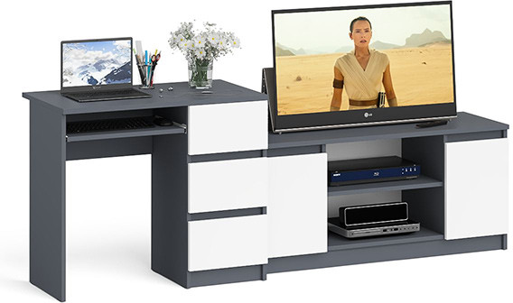 Мори Стол компьютерный МС-6 правый + Тумба МТВ1200.1, цвет графит/белый, ШхГхВ 210,4х50х76,6 см., выдвижные ящики справа, НЕ универсальная сборка