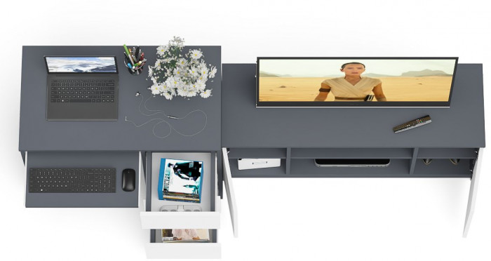 Мори Стол компьютерный МС-6 правый + Тумба МТВ1200.1, цвет графит/белый, ШхГхВ 210,4х50х76,6 см., выдвижные ящики справа, НЕ универсальная сборка