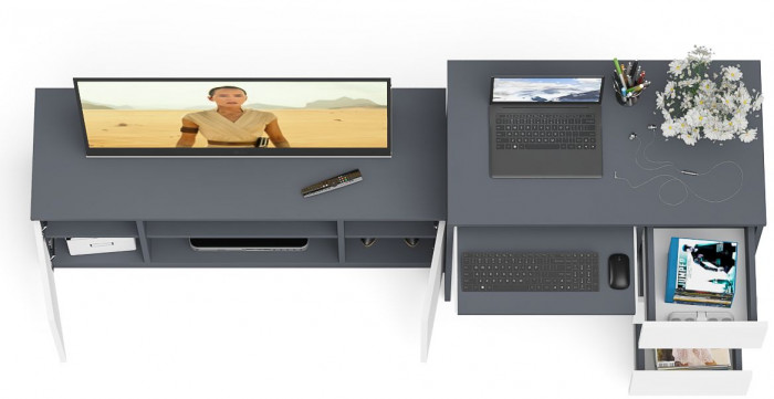 Мори Стол компьютерный МС-6 правый + Тумба МТВ1200.1, цвет графит/белый, ШхГхВ 210,4х50х76,6 см., выдвижные ящики справа, НЕ универсальная сборка