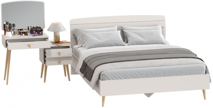 Афина Спальня Кровать 1600 + Трюмо, кашемир серый