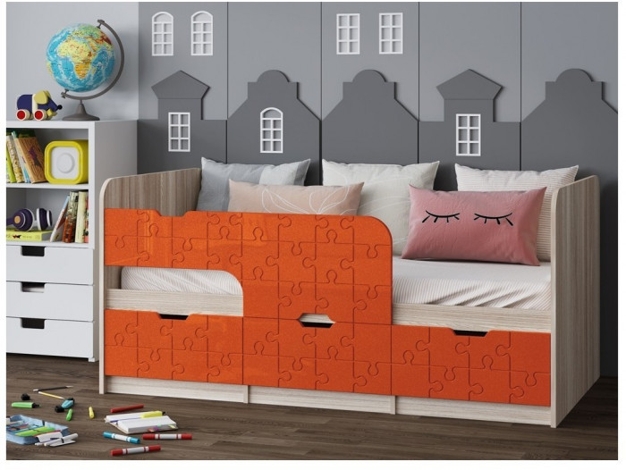 Детская кровать Юниор-9, 80х180 (Латте глянец, Ясень шимо светлый)