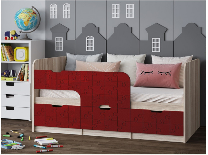 Детская кровать Юниор-9, 80х180 (Латте глянец, Ясень шимо светлый)