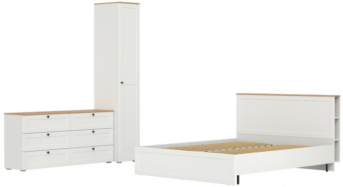 Остин 11.53 Кровать + ортопед + 13.225 Шкаф-пенал + 16.240 Комод, белый шагрень/дуб крафт золотой
