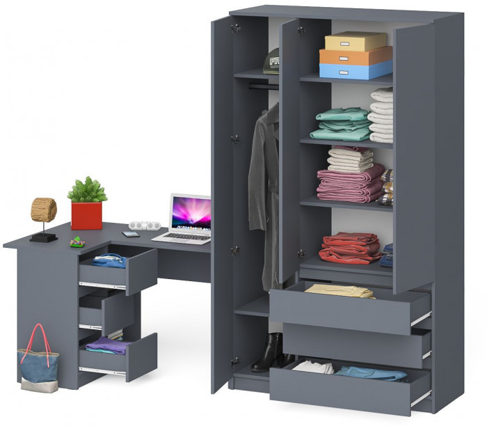 Мори компьютерный стол МС-16 левый + Шкаф МШ1200.1, графит