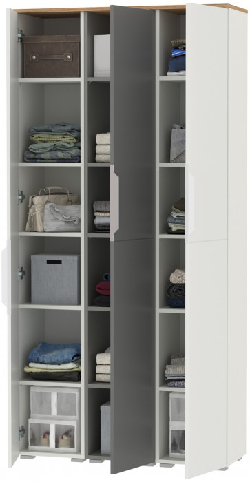 Октава Набор шкафов 49, белый шагрень/серый графит/дуб крафт золотой/фасады МДФ белый шагрень/серый графит