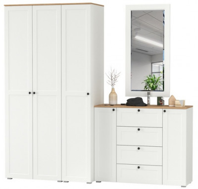 Остин Прихожая 38, белый шагрень/дуб крафт золотой