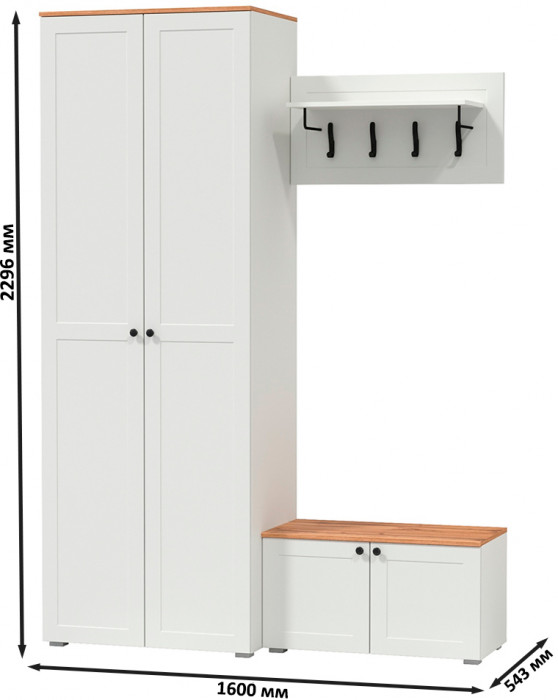 Остин Прихожая 19, цвет белый шагрень/дуб крафт золотой, ШхГхВ 160х54,3х229,6 см., универсальная сборка