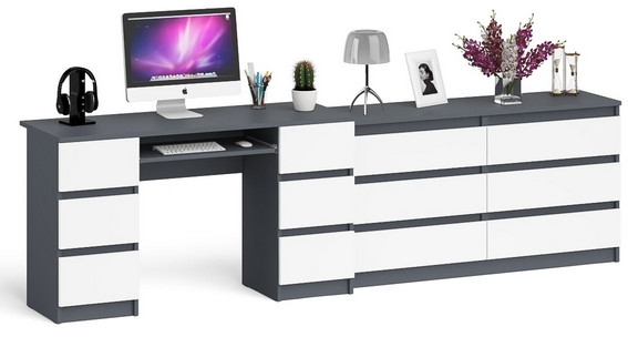 Мори компьютерный стол МС-2 + Комод МК1380.6, графит/белый