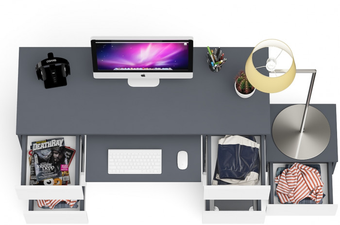 Мори компьютерный стол МС-2 + Тумба ТМП400.1, графит/белый