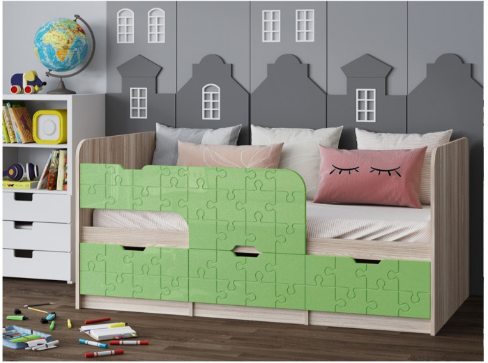 Детская кровать Юниор-9, 80х180 (Ваниль матовая, Ясень шимо светлый)