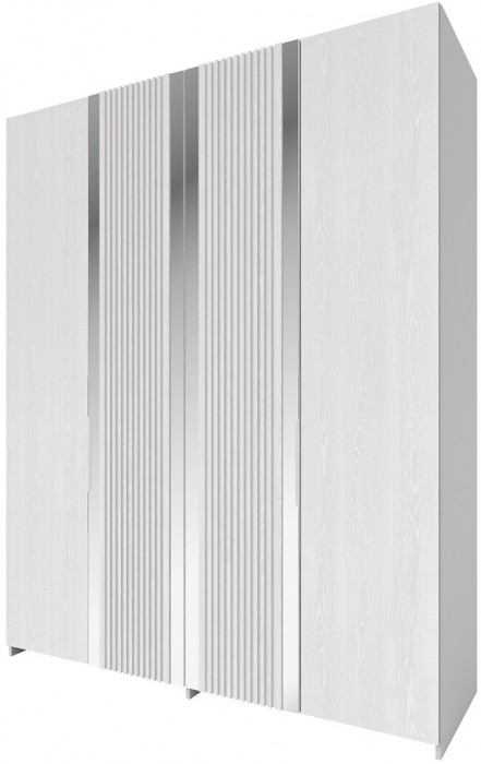 Шкаф 4-х дверный с зеркальными вставками "Харди" - Белый текстурный/Ясень белый