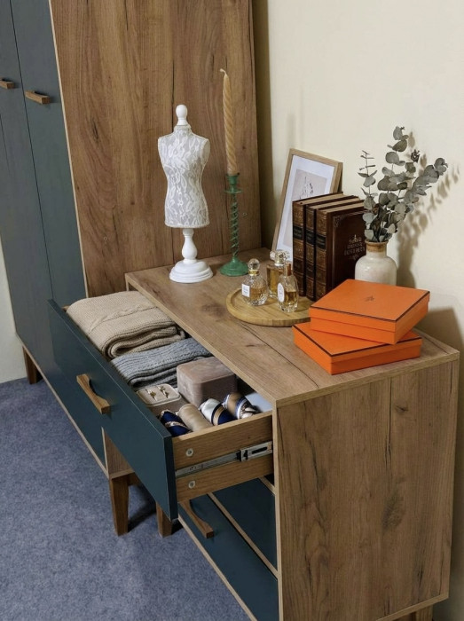 Модульная спальня "Кельн", Крафт золотой/Изумрудный