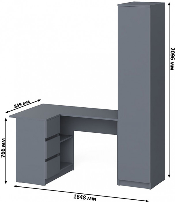 Мори Стол компьютерный МС-16 левый + Пенал МШ400.1, цвет графит, ШхГхВ 164,8х84,9х209,6 см., выдвижные ящики слева, НЕ универсальная сборка