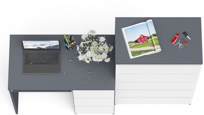 Мори Стол компьютерный МС-6 правый + Комод МК700.5, цвет графит/белый, ШхГхВ 160,4х50х114 см., выдвижные ящики справа, НЕ универсальная сборка