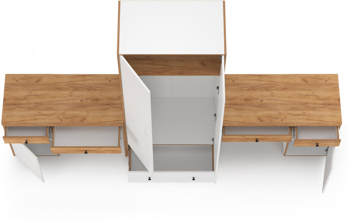 Вуди Компоновка № 25, цвет белый премиум/дуб крафт золотой, ШхГхВ 306х52,7х205 см., универсальная сборка