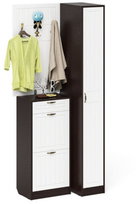 Прихожая П-6 Компоновка № 44, цвет венге/фасады МДФ белое дерево фрезеровка ромб, ШхГхВ 90х50х210 см., универсальная сборка