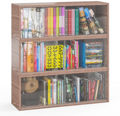 Три полки книжных С-МД-КН01, цвет ясень шимо тёмный, ШхГхВ размер каждой полки в отдельности: 83х25х30 см., стеклянные дверцы