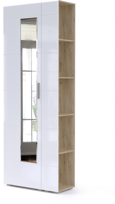 Лайн Прихожая № 04, цвет дуб крафт серый/фасады МДФ белый глянец, ШхГхВ 77х35х210 см., универсальная сборка