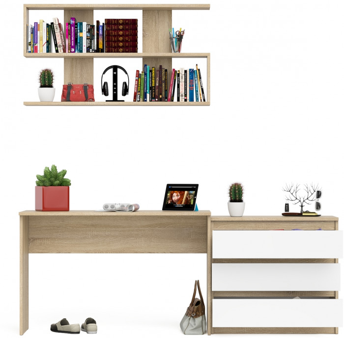 Мори письменный стол МСП1200.1 + Комод МК800.1 + Полка 1200, дуб сонома/белый