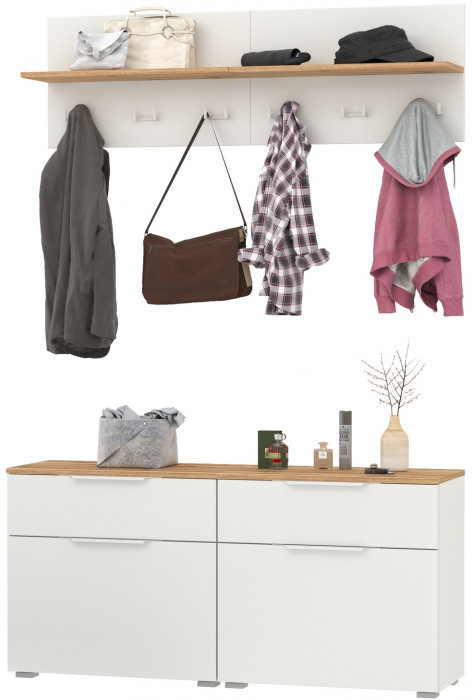 Октава Прихожая 03, белый шагрень/дуб крафт золотой/фасады МДФ белый шагрень