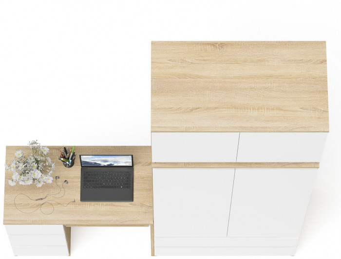Мори Стол компьютерный МС-6 левый + Шкаф МШ900.1 + Антресоль МА900.1, цвет дуб сонома/белый, ШхГхВ 180,4х50,4х234,2 см., выдвиж. ящ. слева, НЕ ун. сб.